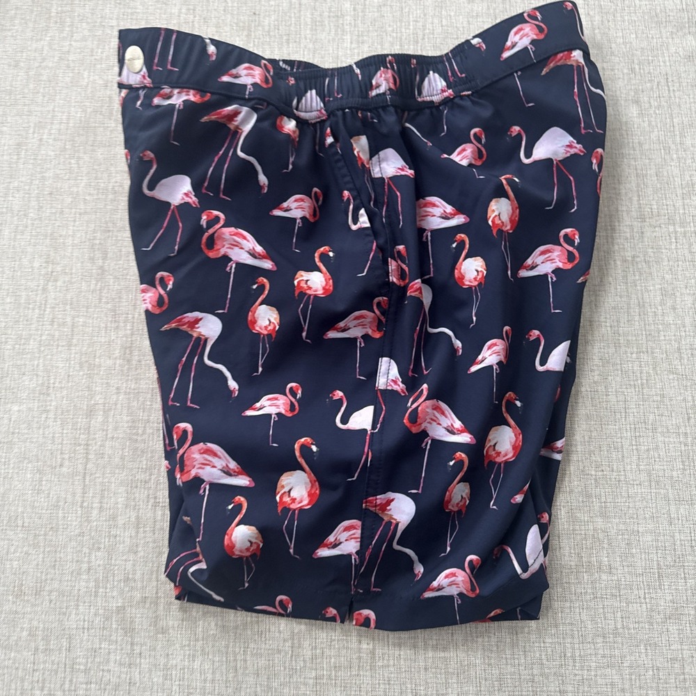 Mosmann Australia Swim Trunks Men's Medium Navy Pink Flamingo Beach Pool Resort - Picture 7 of 9